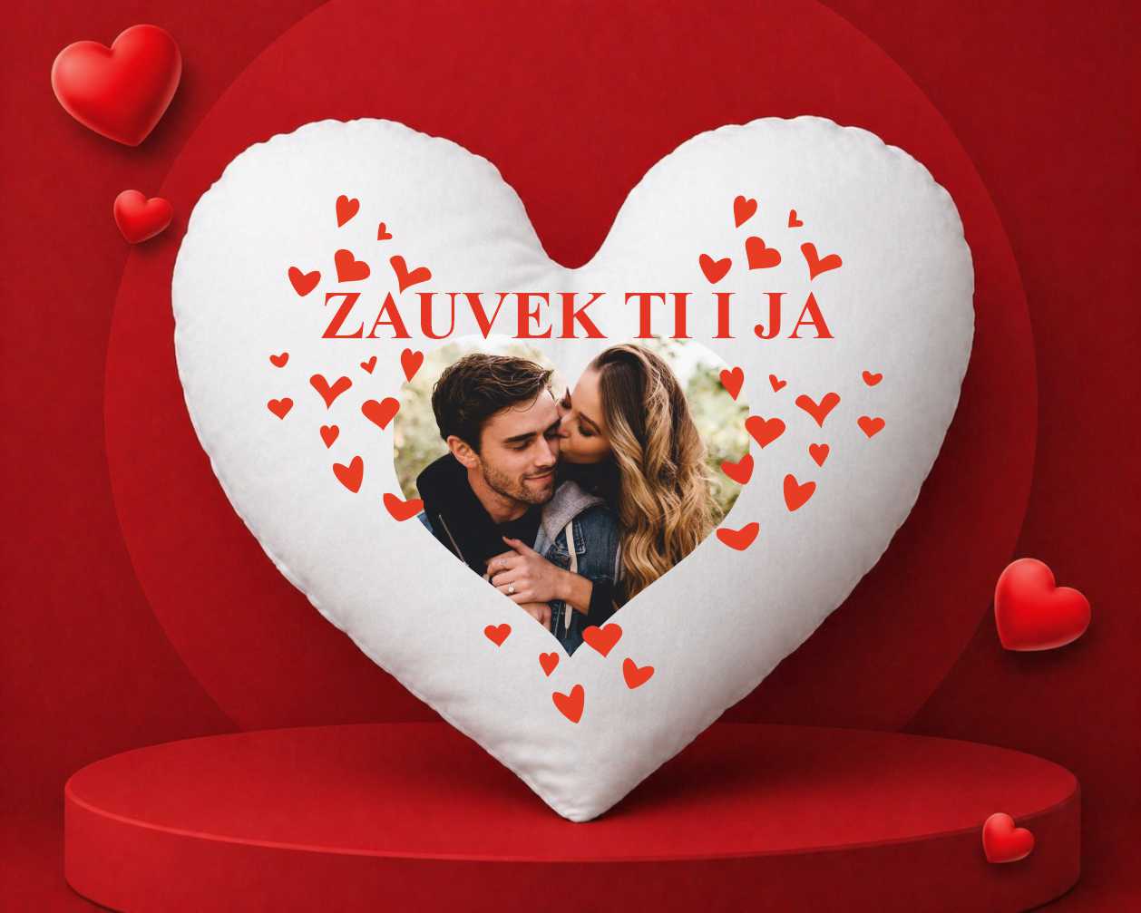 Srcoliki jastuk Zauvek ti i ja — personalizovana fotografija i poruka